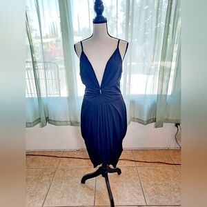 Venus Elegant Black Adjustable Strap Dress, Deep V Neck. Size 12.